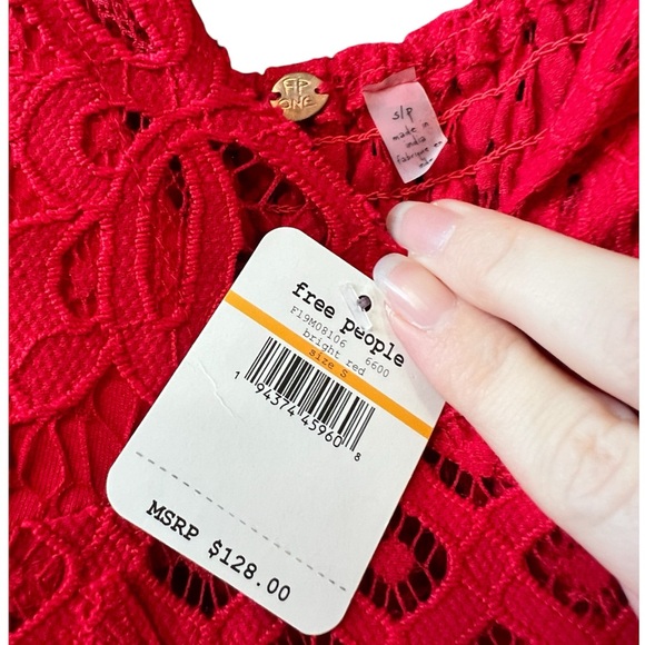 NWT Free People Adela red hot maxi dress with lace details and adjustable straps - Picture 3 of 4